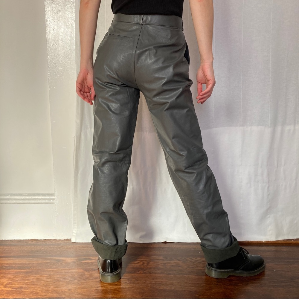 VINTAGE GRAY HIGH RISE LEATHER PANTS - Picture 2 of 5